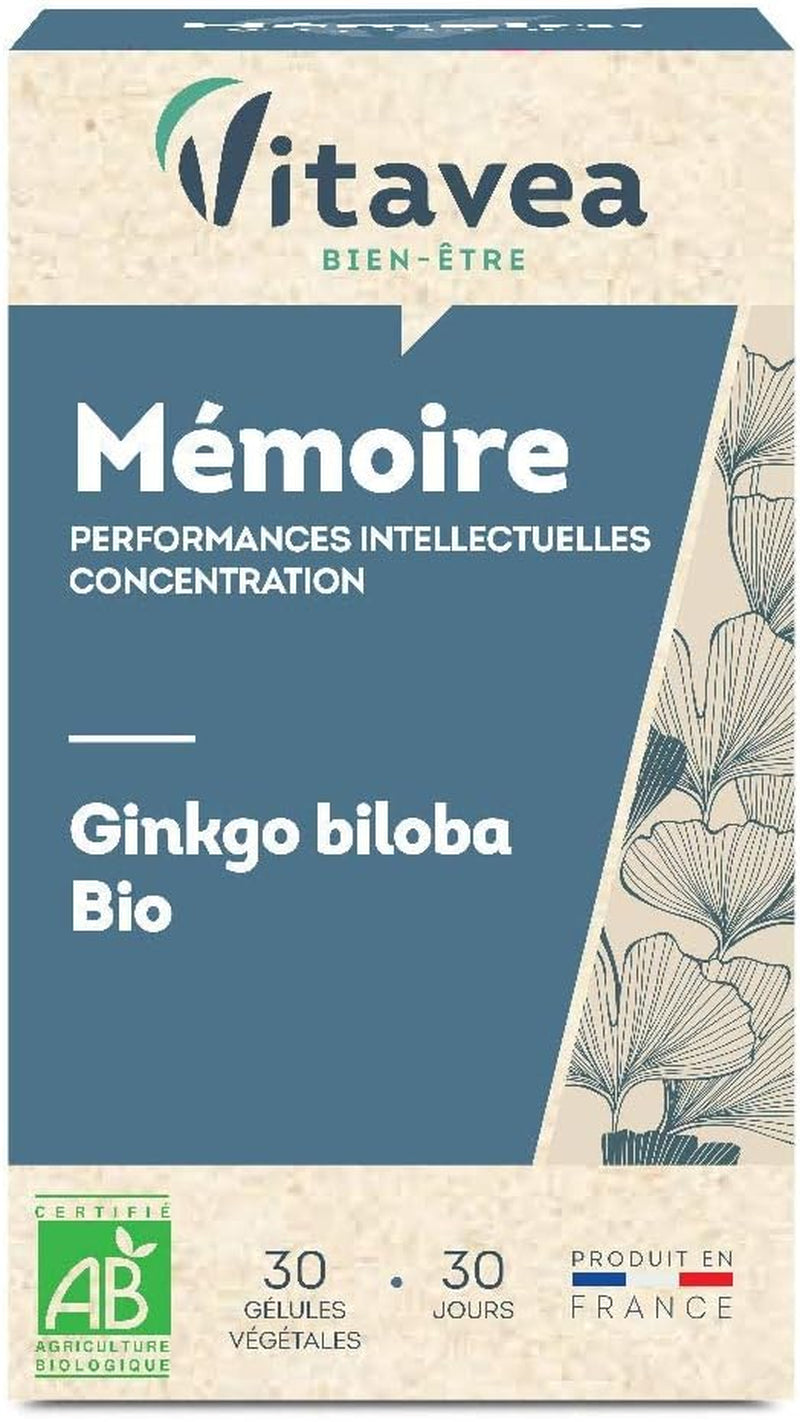 VITAVEA BIEN-ETRE - Mémo'Focus - Complément Alimentaire Mémoire, Concentration Et Vitalité - Bacopa, Caféine, Zinc, Vitamine B1, Vitamine C, Ginseng - 30 Gélules - 30 Jours - Fabriqué En France