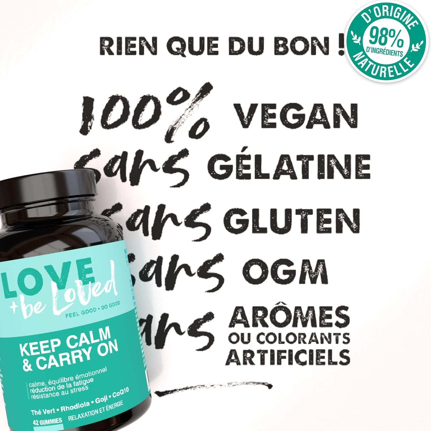 Gummies Anti-Stress Et Vitalité “Keep Calm & Carry On” | 42 Gommes Vegan | Complément Alimentaire | Calme Et Sérénité | Réduction De La Fatigue Mentale Et Physique | Made in France |